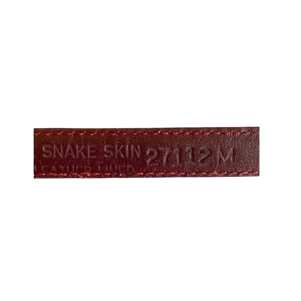 Vtg MZ Accessories of NY Red Genuine Snakeskin Western Belt Silver Buckle Size M